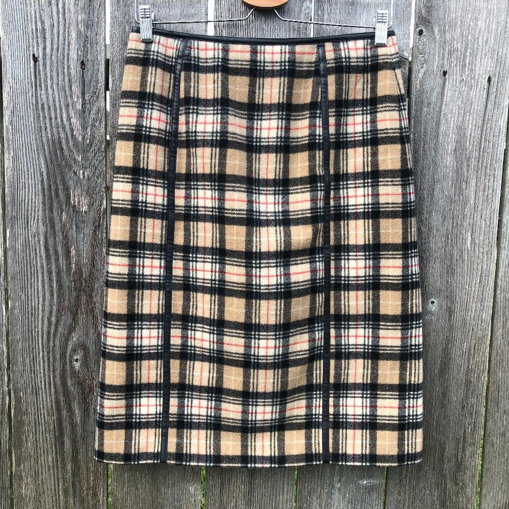 Expensive! Wool Blend Plaid Pencil Skirt Italy